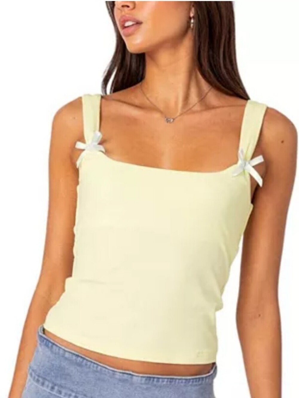 Edikted Lola Ribbed Tank Top Yellow Small NWT